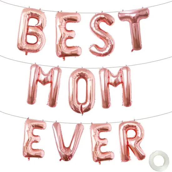 16 Inches Best Mom Ever Balloons Hanging Banner Decorations, Rose Gold Aluminum Foil Letter Balloons for Mother's Day Birthday Baby Shower Gender Reveal Party Supplies {1}