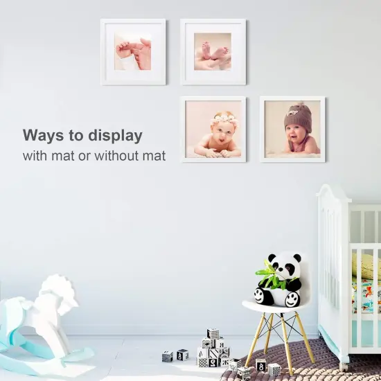12x12 Picture Frames White, Wood Frames with HD Plexiglass for Pictures 8x8 with Mat or 12x12 without Mat, Wall Mounting Display, Set of 4 {3}