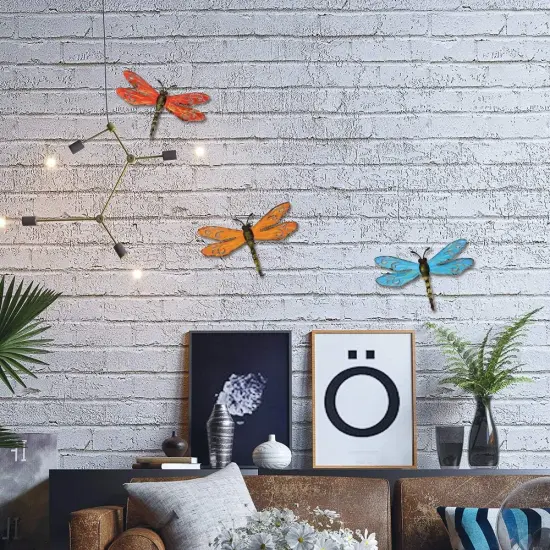 Metal Dragonfly Wall Decor Outdoor Garden Fence Art,Hanging Decorations for Living Room, Bedroom, 3 Pack {5}