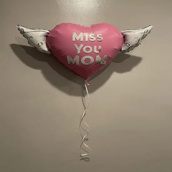 Miss You Mom Heavenly Balloons heart shaped with angel wings (Pink) {3}