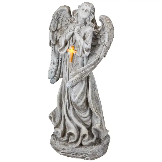 Northlight LED Solar Lighted Angel with Cross Garden Statue - 19" Beige {7}