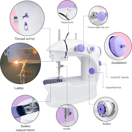 Mini Sewing Machine for Beginners-Maquina de Coser, Easy Automatic Sewing Machine with Extension Table, Household Electric Portable Sewing Tool with Sewing Kit, Small, for All Age, Kids or Adults {5}