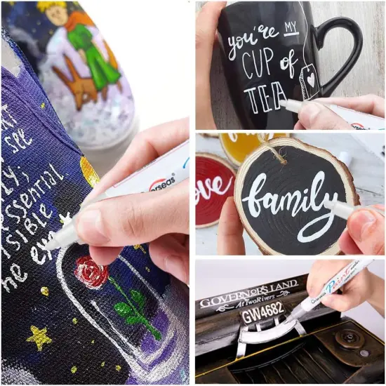 White Paint Markers Pens - Single color 6 Pack Permanent Oil Based Paint Pen, Medium Tip, Quick Dry and Waterproof Marker for Rock, Wood, Fabric, Plastic, Canvas, Glass, Mugs, Canvas, Glass {4}