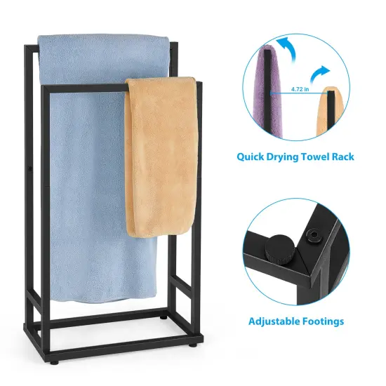 Square Tube Freestanding Towel Rack Modern Bathroom Storage Organizer for Towels & Clothes {3}