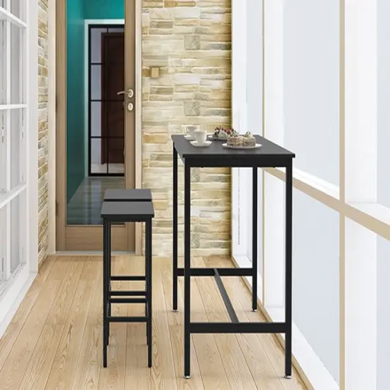 3-Piece Industrial Counter Height Dining Set Breakfast Bar Table with 2 Stools, Space-Saving Kitchen Bistro Set, Adjustable Feet Black {3}