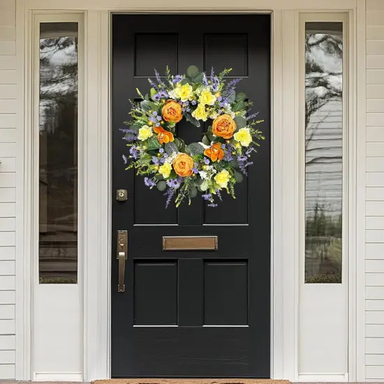 Spring Wreaths for Front Door, Handmade Floral Wreath with Lavender {3}