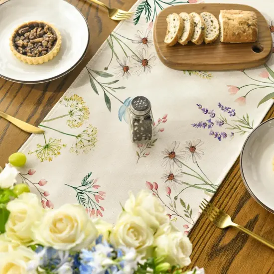 Flowers Floral Summer Table Runner, Seasonal Spring Fall Kitchen Dining Table Decoration for Home Party 13x72 Inch {4}
