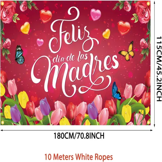 Rose Red Feliz D&iacute;a De Las Madres Backdrop Banner 71 x 45 Inch {2}