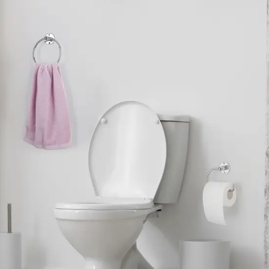 3-Piece Rustproof Bathroom Accessories Set Modern Toilet Paper Holder + 2 Towel Rings for Stylish Bathroom Storage Easy Install Silver {5}