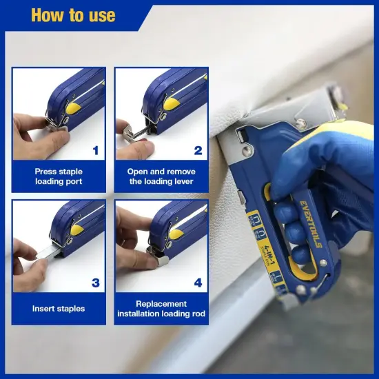 Heavy Duty 4-in-1 Staple Gun, 6000pcs Staples Manual Brad Nailer, Upholstery Stapler Nail Gun for Fixing Material, Decoration, Carpentry, Furniture, Doors and Windows. {3}