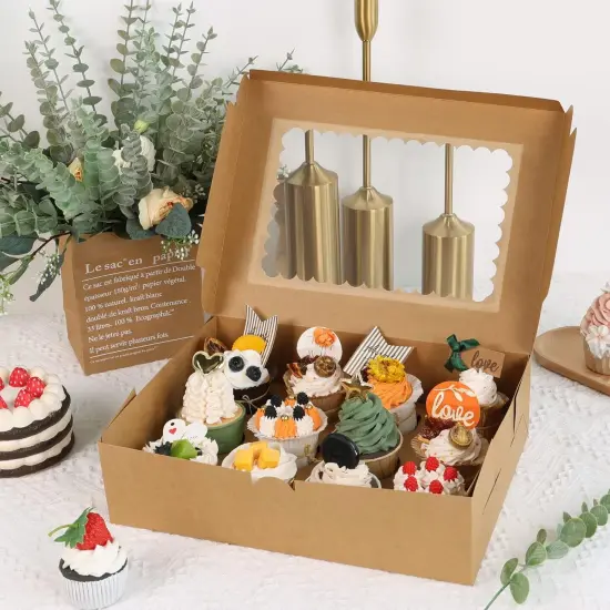34 Sets Cupcake Boxes, Hold 12 Count Cupcake Containers, Brown Containers with Window and Inserts, 13 x 10 x 3.5 Inches Kraft Bakery Carrier Boxes for Birthday Holiday Party Bakery Supplies {4}