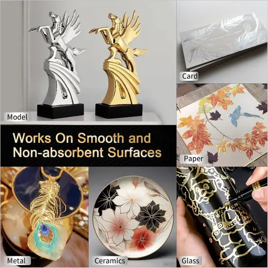 6Pcs Oil-based Chrome Mirror Markers - Silver & Gold Permanent Metallic Markers for Model Painting {3}