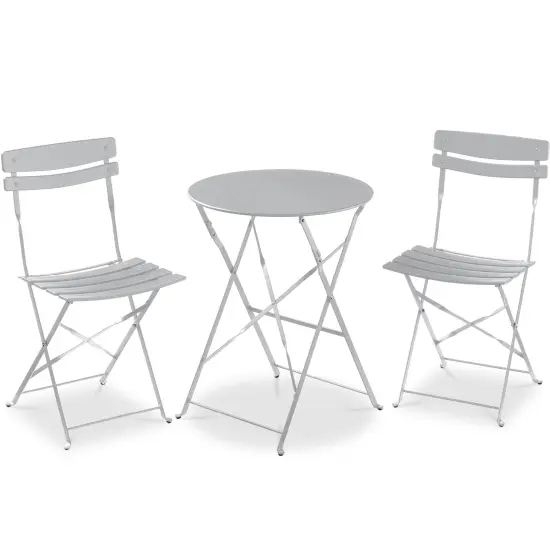 Best Choice Products 3-Piece Small Bistro Set, Folding Patio Furniture Set of 2 Chairs and Table Gray {1}