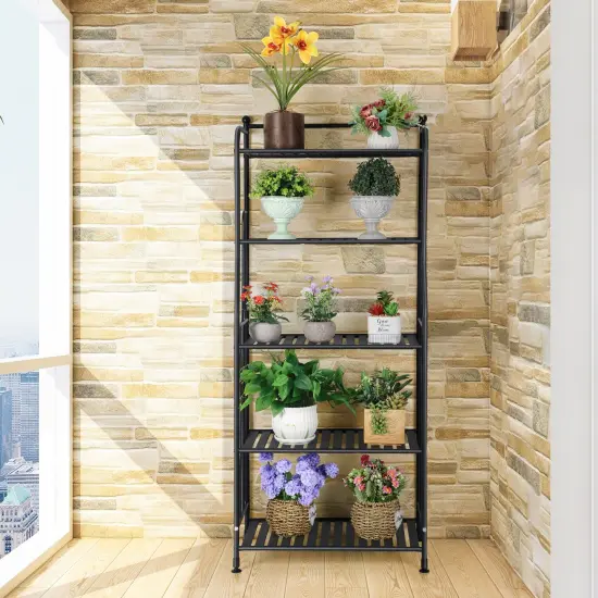 5 Tier Iron Floor Standing Storage Rack, Small Bookshelf, Multi-Purpose Plant Rack, Living Room Kitchen Bedroom Organizer {5}
