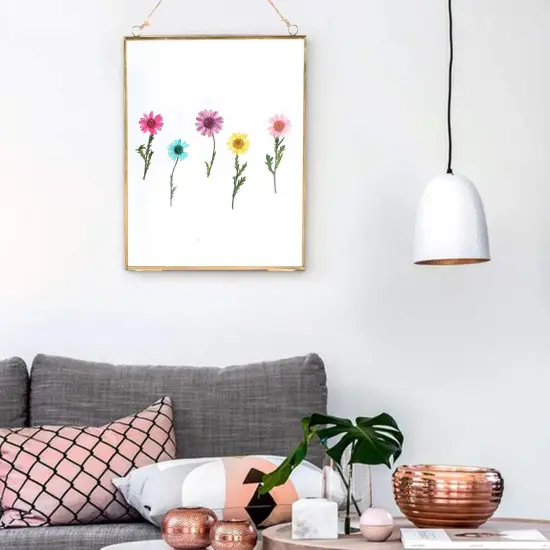 Glass Frame for Pressed Flowers, Wall Floating Brass Picture Frame for Pressed Flower, 11 x 8 Inch Large Copper Double Glass Photo Frame, Hanging Frame for Artwork Certificate Display(Black) {5}