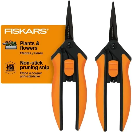 Pruning Snips - 6" Garden Shears with Comfort Grip and Spring Action - Sharp and Precise Non-Stick Steel Blades - Quality Pruning Shears for Plants in Grow Tents and Hydroponics - 2 Pack {1}