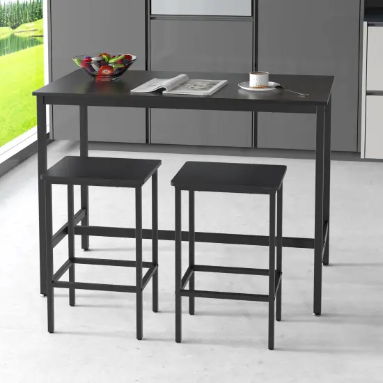 3-Piece Industrial Counter Height Dining Set Breakfast Bar Table with 2 Stools, Space-Saving Kitchen Bistro Set, Adjustable Feet Black {5}