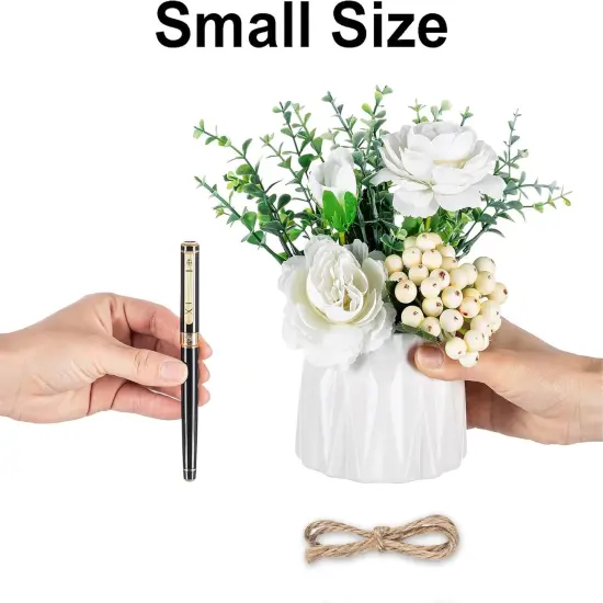 Table Decor Artificial Flowers Vase Small Fake Flower White Arrangement 2pcs Floral Arrangement for Tables centerpieces Kitchen Dining Room Decorations Faux Flower in Vase Silk Roses {5}