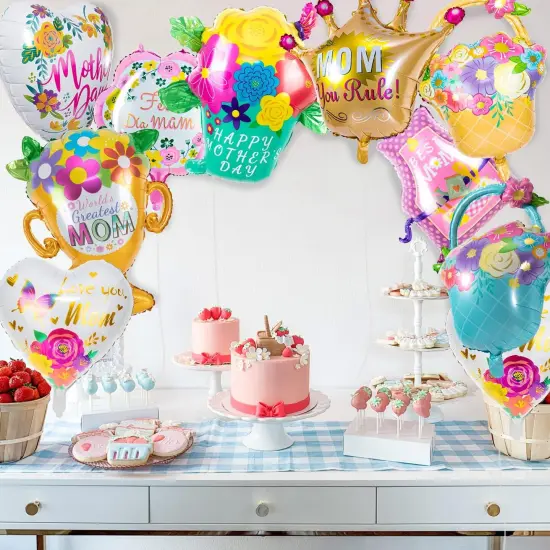 Happy Mother’s Day Balloons, 12Pcs Premium Aluminum Foil Mothers Day Balloons, Large Size Best Mom Day Heart Balloons for Mother's Day Party Birthday Decorations Supplies {4}