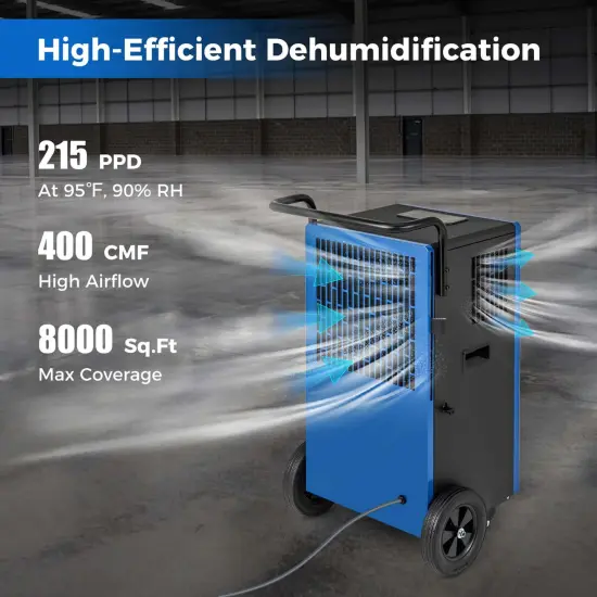 Costway 215-Pint Portable Commercial Dehumidifier with Drain Hose 24H Timer 8,000 Sq. ft Coverage Area {2}