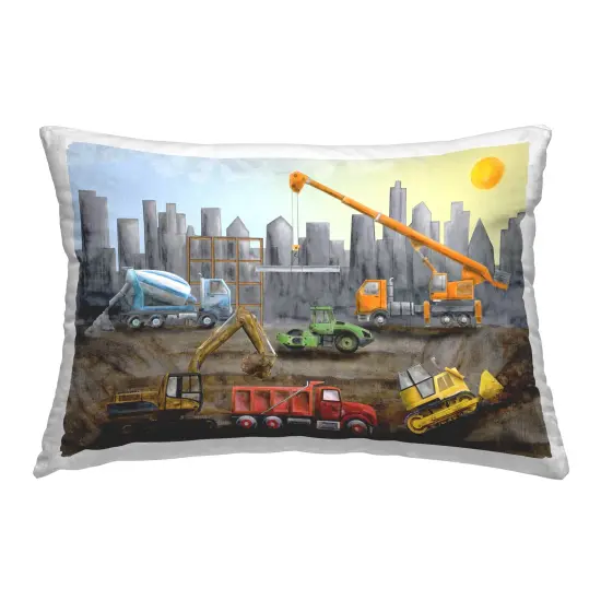 Stupell Industries Construction Trucks Skyline Decorative Printed Throw Pillow Design by Brett Blumenthal, 14 x 7 x 20 {1}