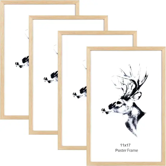 11x17 Wood Picture Frames Set of 4, Natural Solid Oak Wood Frame 11x17 for Poster and Wall Gallery, Wall Mount (4 pack, Oak) {1}