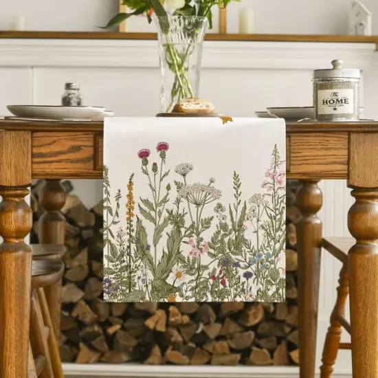 Antique Herbs and Wild Flowers Summer Table Runner, Spring Fall Kitchen Dining Table Decoration for Home Party 13x72 Inch {2}