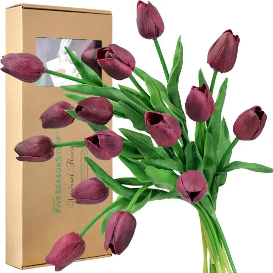 Tulips Artificial Flowers &ndash; 15 Stems Faux Tulip Bouquet in Gift Box {1}