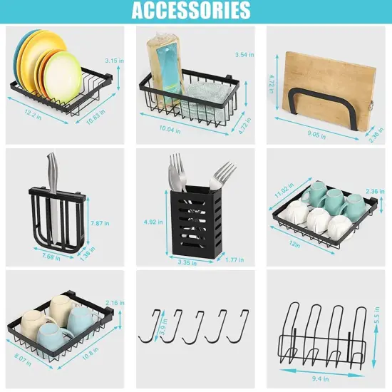 Adjustable Over The Sink Dish Rack Stainless Steel Kitchen Organizer with Removable Utensil Hooks, Rust-Proof Design for Small Spaces {4}