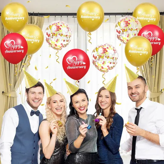 Happy Anniversary Balloons 18Pcs Red Gold Anniversary Party Decorations for Women Men Red Gold 12Inch Metallic Confetti Anniversary Balloons for Indoor Outdoor Party Supplies {2}