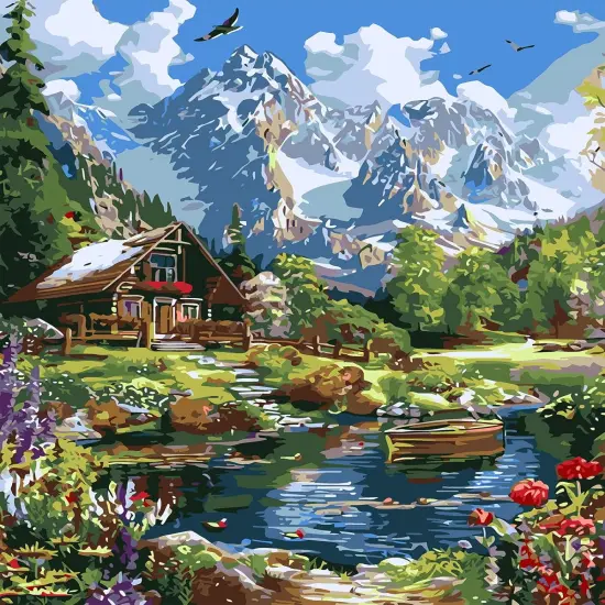 Landscape Paint by Numbers Kit for Adults On Canvas,DIY Easy Adult Paint by Number Kits Forest Log Cabin,Paint by Color Eagle Acrylic Paint Painting Home Wall Decor 16x20inch (Without Frame) {1}