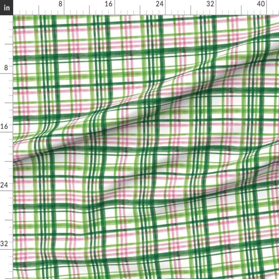 Various Fabrics by the Yard or Fat Quarter Irish Plaid Watercolor Pink Patricks Day Green Cute Trendy Custom Printed Fabric by Spoonflower {1}