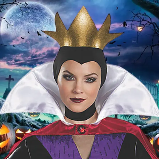 Womens Evil Queen Costume Halloween Dress With Cape Crown Headpiece {3}