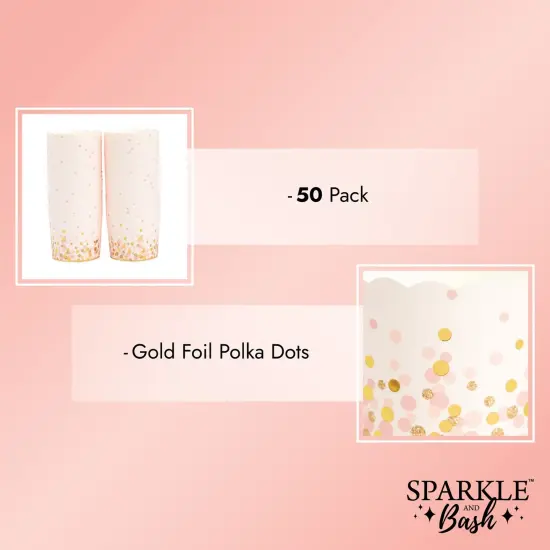 50 Pack Pink and Gold Polka Dot Cupcake Liners Wrappers, Muffin Paper Baking Cup for Wedding & Birthday {4}