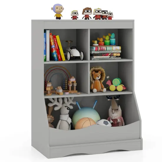 Costway 3-Tier Children's Multi-Functional Bookcase Toy Storage Bin Floor Cabinet Gray/White/Natural {9}