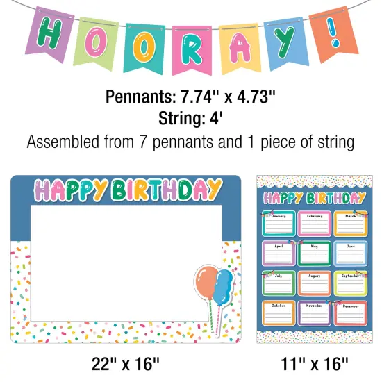 Carson Dellosa 92-Piece Birthday Party Decor Set, Bday Banner, Photo Booth Frame With Props, Bulletin Board Decorations, Chart, Favors for Goodie Bag, and More {3}