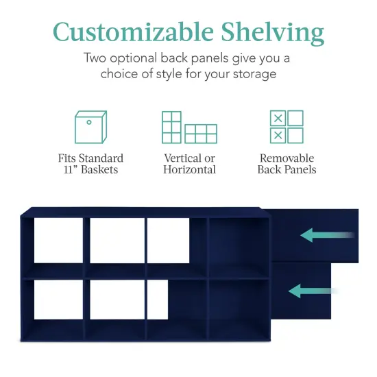 Best Choice Products 8-Cube Bookshelf, 11in Display Storage System, Organizer w/ Removable Back Panels Navy {3}