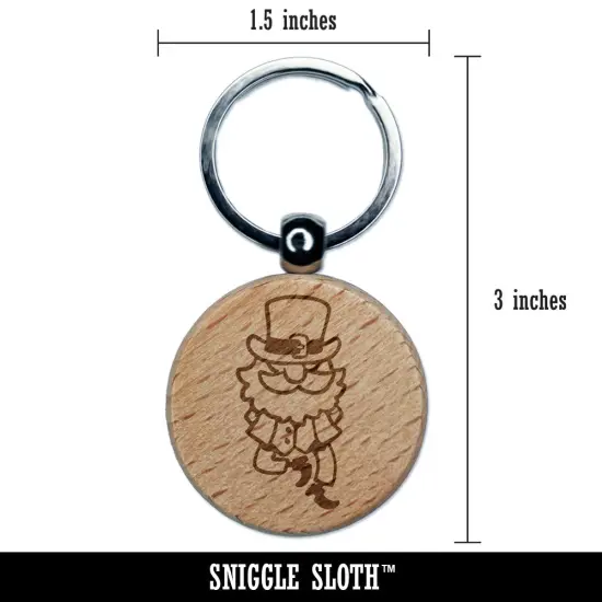 Dancing Leprechaun Irish Jig Saint Patricks Day Engraved Wood Round Keychain Tag Charm {2}