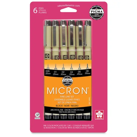 Sakura Pigma Micron Pens - Set of 6, Black, Extra Fine and Fine Sizes {2}