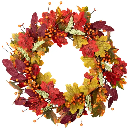 Northlight Leaves and Berries Artificial Fall Harvest Wreath - 20" Red {3}