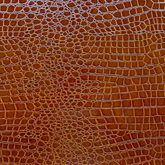 1 Yard Faux Crocodile Vinyl Fabric For Upholstery Handbags Wallets Crafts 54 Inch Width Cognac Brown {1}
