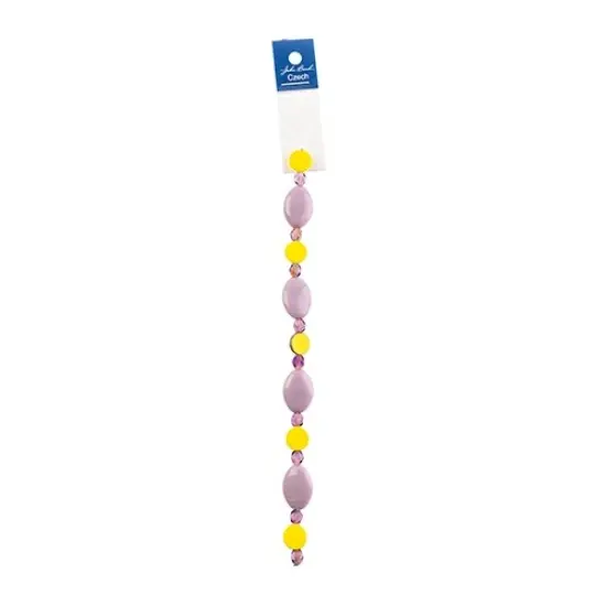 John Bead 7" Assorted Shape Czech Glass Bead Strand Purple & YellowPansy {3}