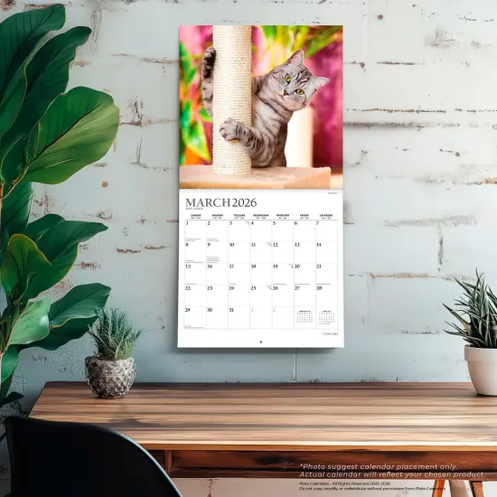 I Love Cats | 2026 12 x 24 Inch (Hanging) Monthly Square Wall Calendar | Foil Stamped Cover {5}