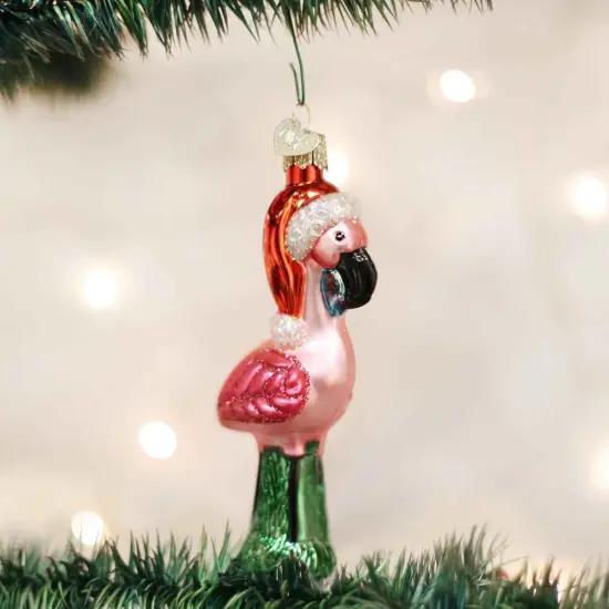 Old World Christmas 5.0 Inch Yard Flamingo Tree Ornament , Santa Hat Christmas Pink {3}