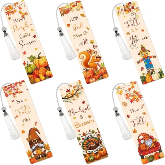 6 Pcs Autumn Themed Diamond Painting Bookmarks Pumpkin {2}