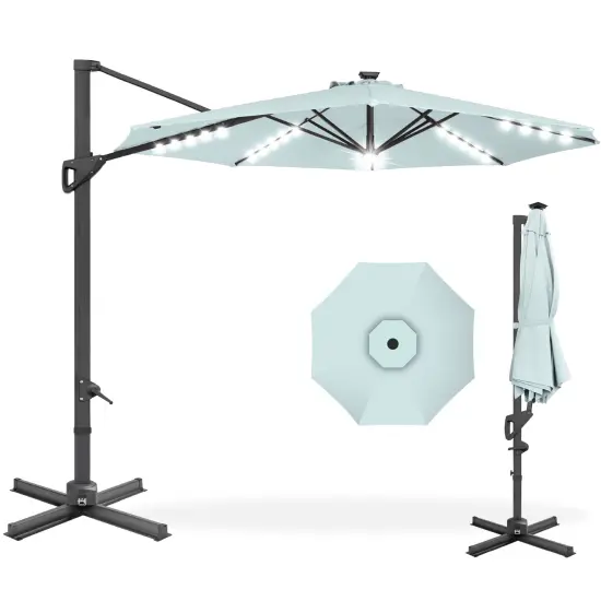 Best Choice Products 10ft 360-Degree Solar LED Lit Cantilever Patio Umbrella, Outdoor Hanging Shade Baby Blue {1}