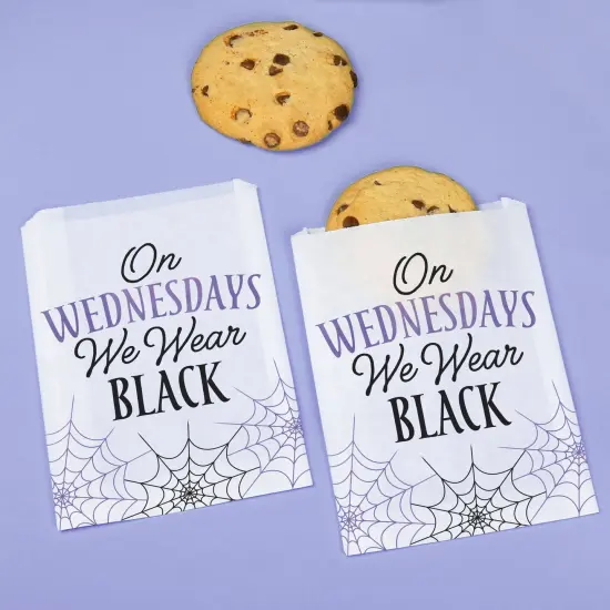 Big Dot of Happiness Goth Girl Paper Treat Bags, Black & Purple Party Individual Candy Snack Favors, Greaseproof White Sandwich Cookie Bags - 25 Count {3}