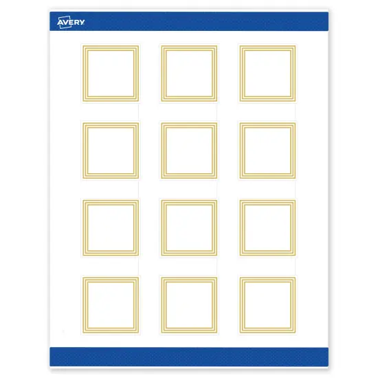 Avery Printable Square Labels, Gold Multi-Lined Border, 2" x 2", Matte White Square Labels, Permanent, Laser/Inkjet, 120ct, Great for Product Labels {1}