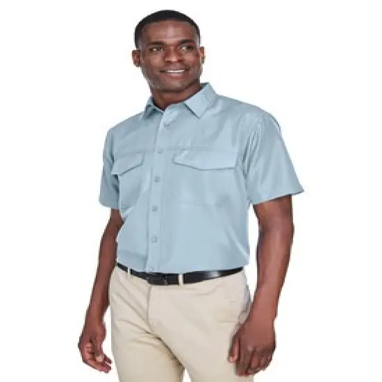 Harriton&reg; Men's Key West Short-Sleeve Performance Staff Shirt Cloud Blue {4}
