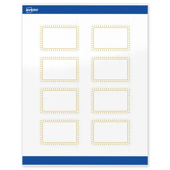 Avery Printable Rectangle Labels, Gold Border with Gold Dots, 2" x 3", Glossy White Rectangle Labels, Permanent, Laser/Inkjet, 80ct, Great for Product Labels {1}